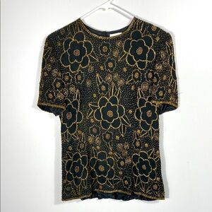 Leslie Fay Evenings beaded silk blouse size 12